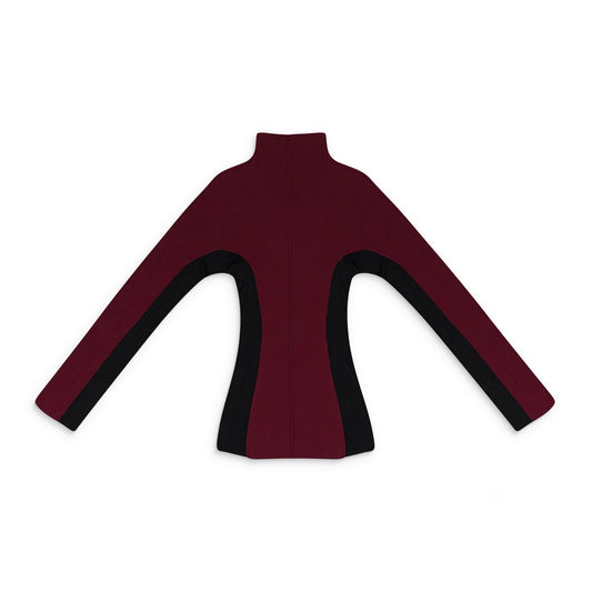 BURGUNDY MIX MEDIA TIGHT KNIT BLOUSE
