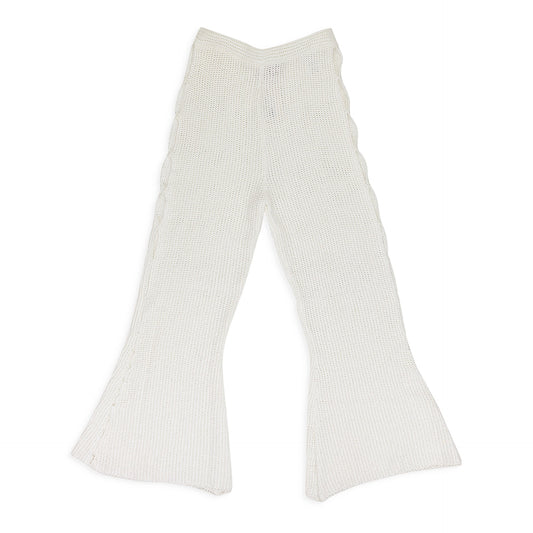 WHITE SCALLOP STRAIGHT PANTS