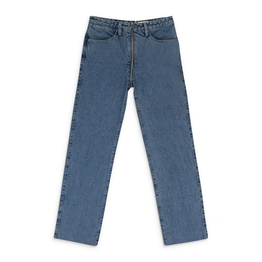 BLUE ZIP THROUGH STRAIGHT-FIT JEANS