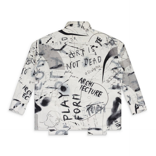 BLACK/WHITE PRINT DRAWING BUTTON-DOWN SHIRT