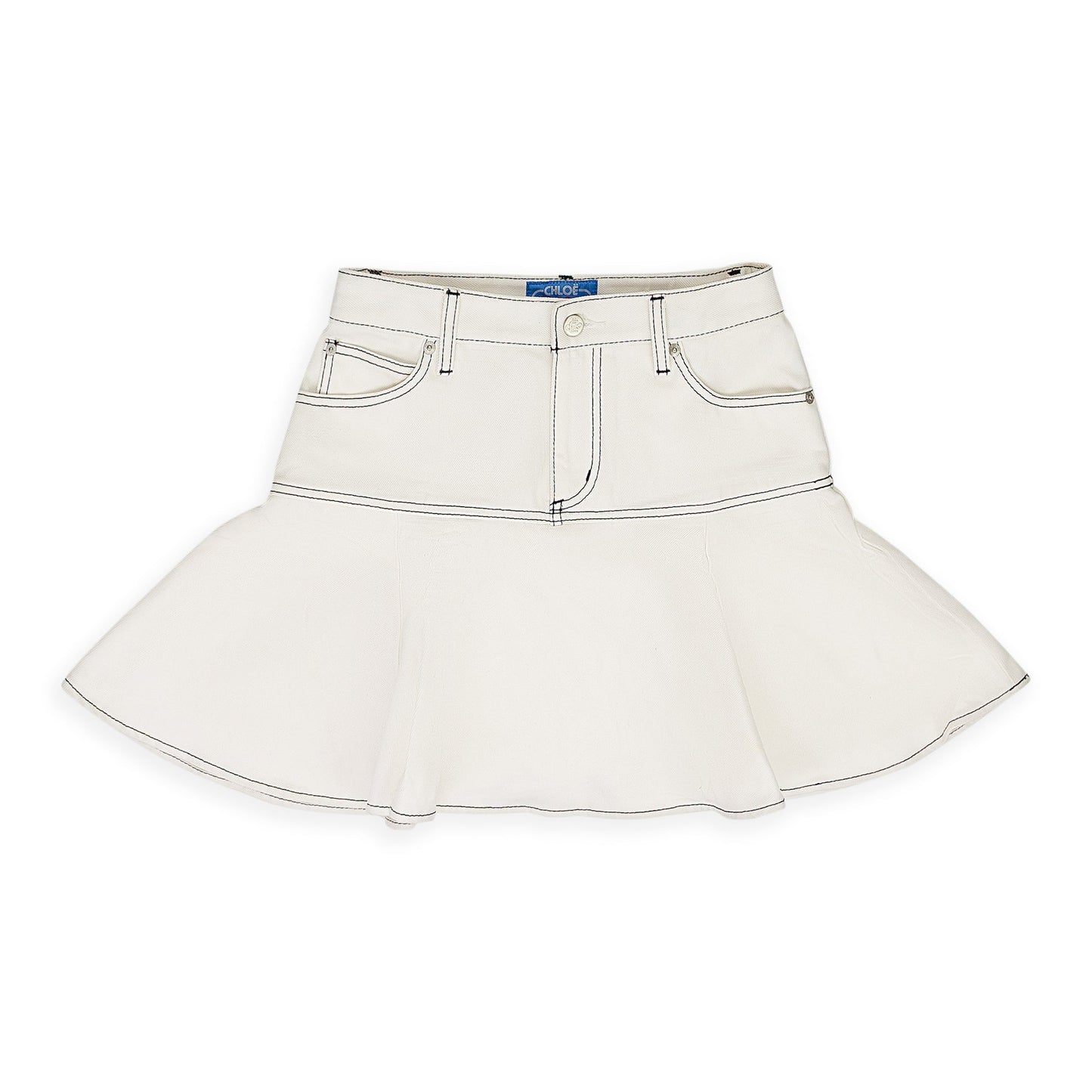 WHITE DENIM FLARED SKIRT