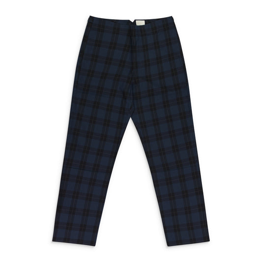 NAVY PLAID NYLON TROUSERS
