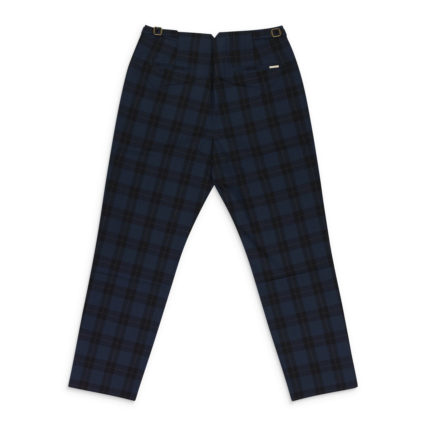 NAVY PLAID NYLON TROUSERS