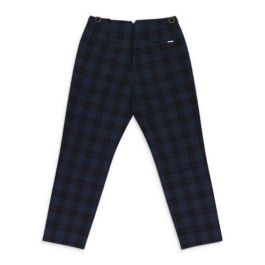 NAVY PLAID NYLON TROUSERS