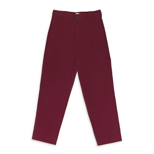 BROWN GARMENT DYED DOUBLE PLEATED PANTS