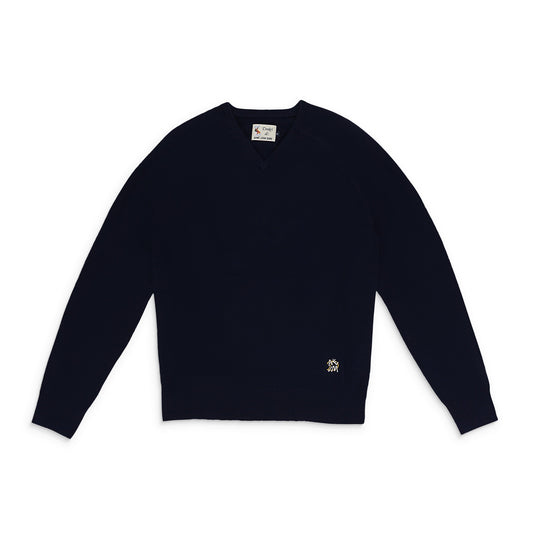 NAVY DRAKE'S INTARSIA KNIT SWEATSHIRT