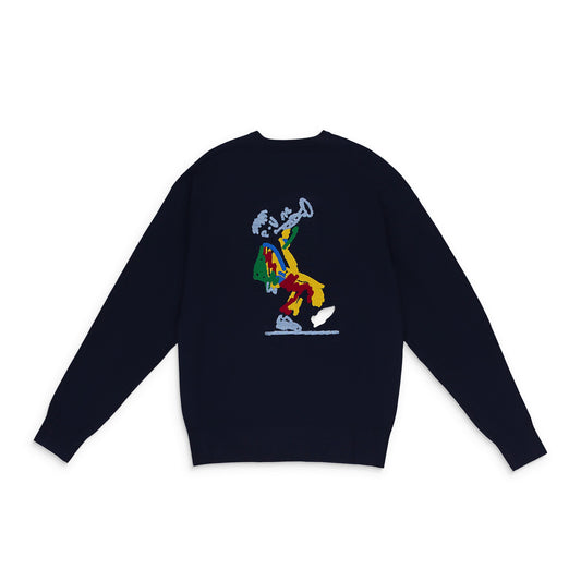 NAVY DRAKE'S INTARSIA KNIT SWEATSHIRT