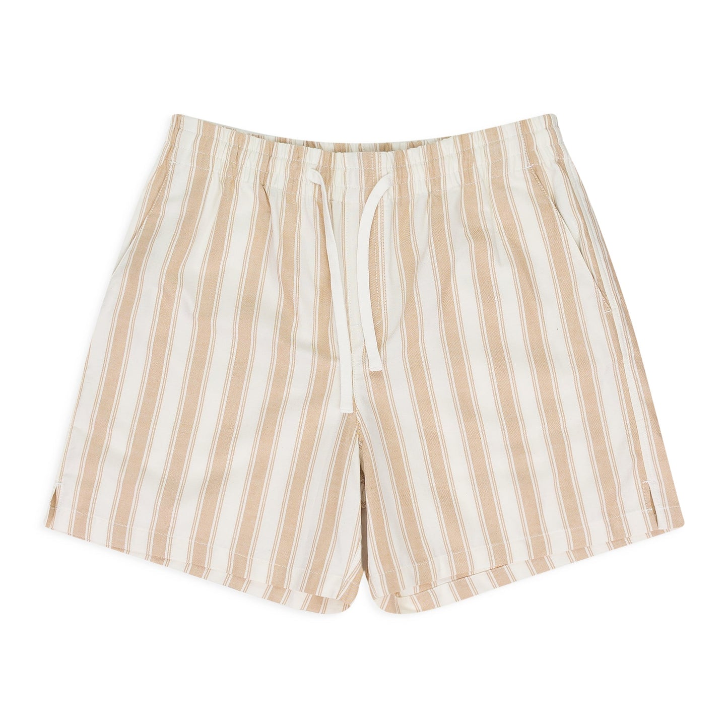 KHAKI/WHITE STRIPED DRAWSTRING SHORTS