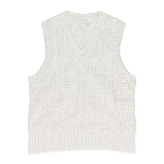 CREAM WAFFLE V-NECK SWEATER VEST