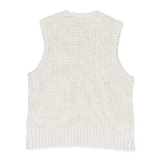 CREAM WAFFLE V-NECK SWEATER VEST