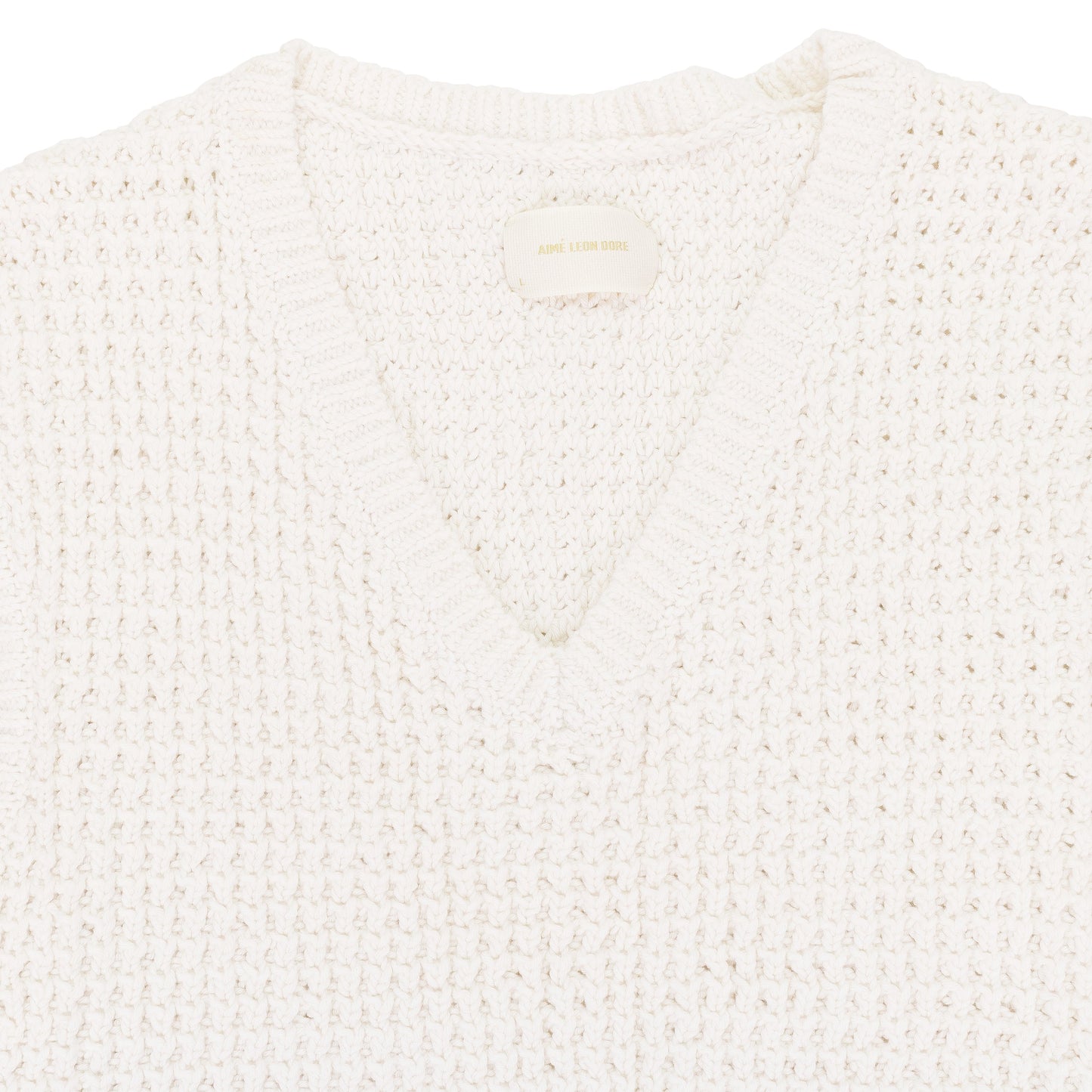 CREAM WAFFLE V-NECK SWEATER VEST