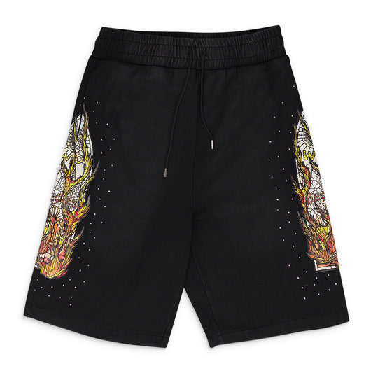 BLACK FLAME GLASS SWEATSHORTS