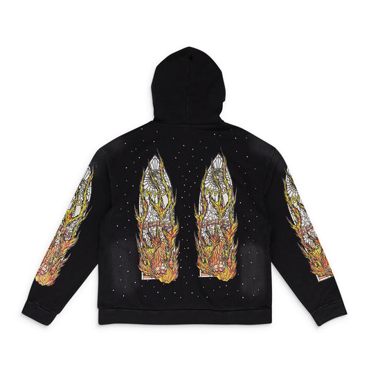 BLACK FLAME GLASS HOODIE