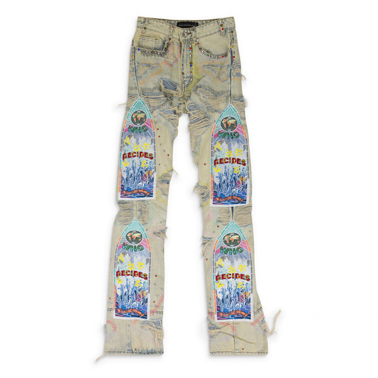 BLUE STUDDED STRAIGHT-FIT JEANS