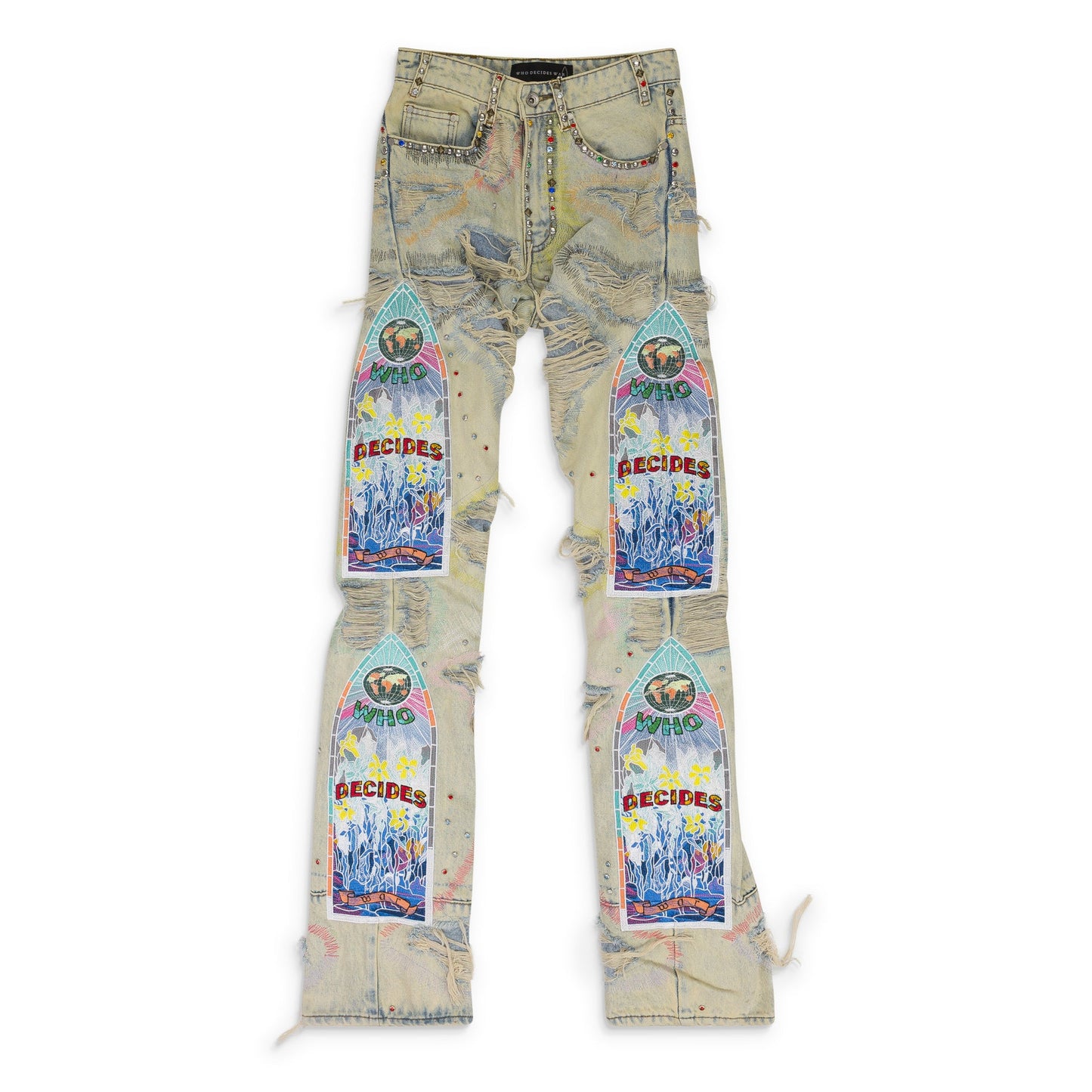 BLUE STUDDED STRAIGHT-FIT JEANS