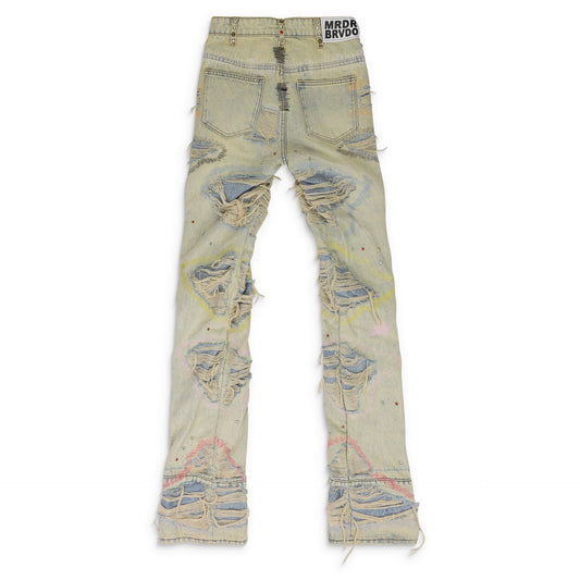 BLUE STUDDED STRAIGHT-FIT JEANS