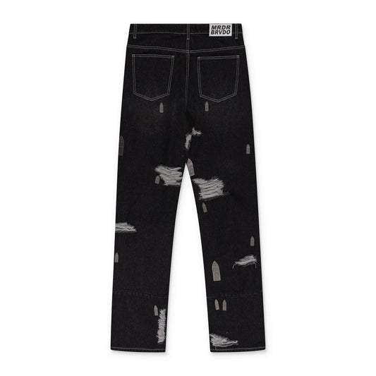 BLACK AMPLIFIED STRAIGHT-FIT JEANS