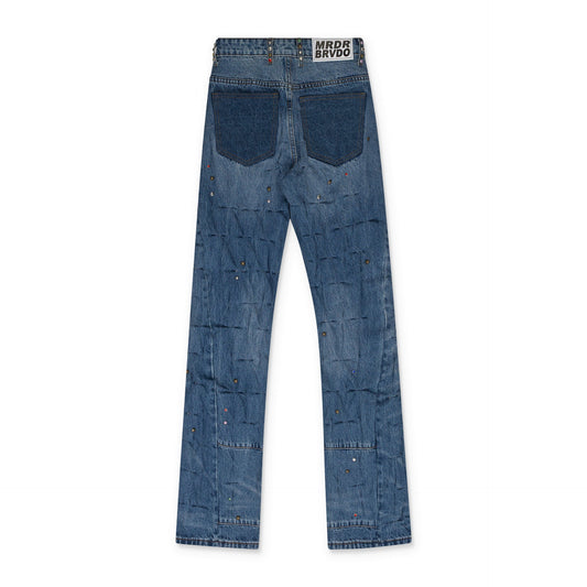 MULTICOLOR STUD CINCHED STRAIGHT-FIT JEANS
