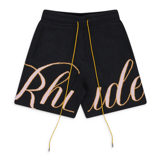 BLACK GP KNIT SCRIPT SHORTS