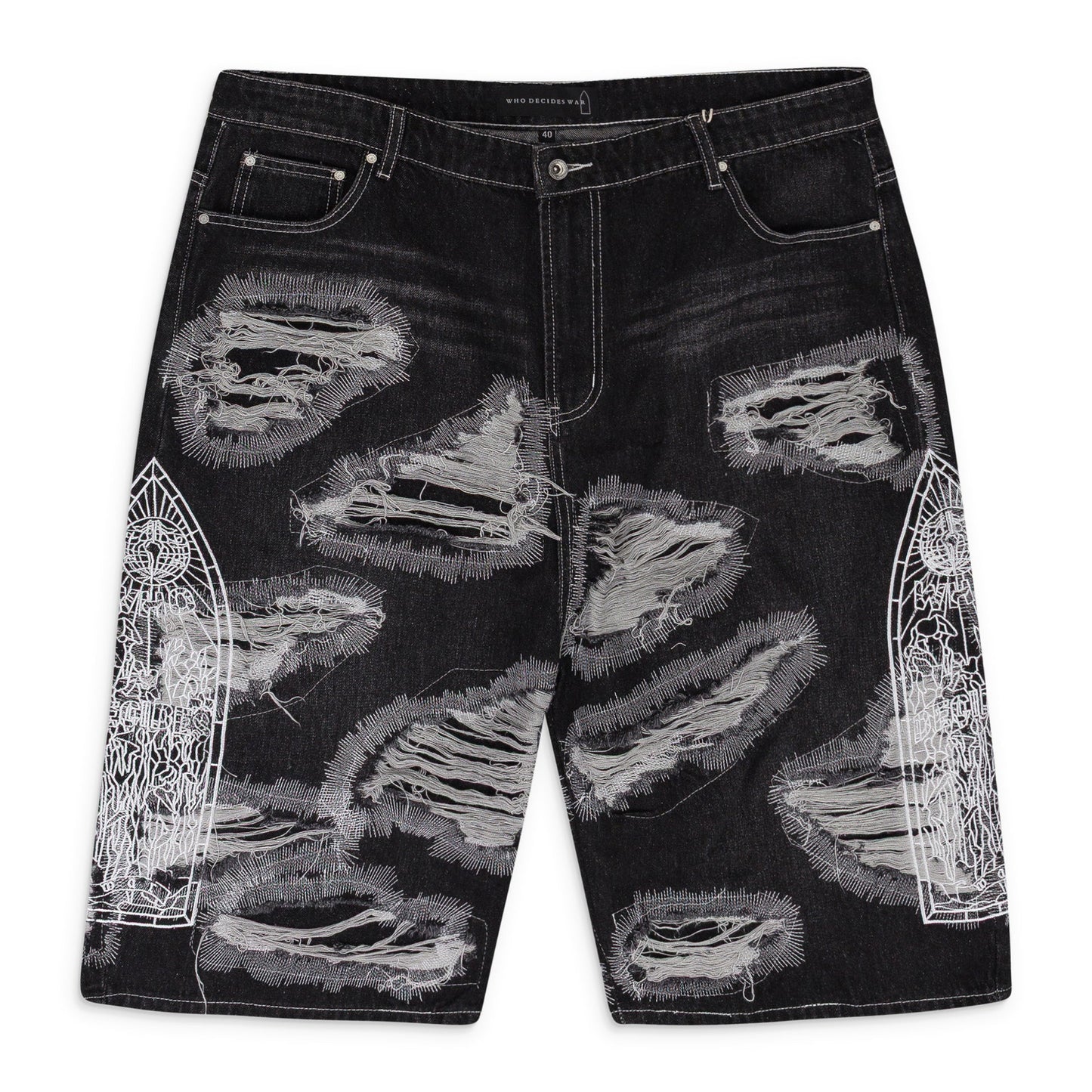 BLACK DARNING SIDE EMBROIDERY SHORTS
