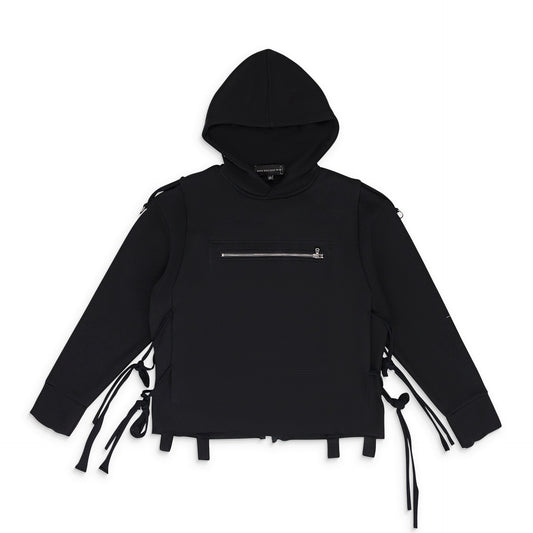BLACK ZIPPERED MULTILAYER HOODIE