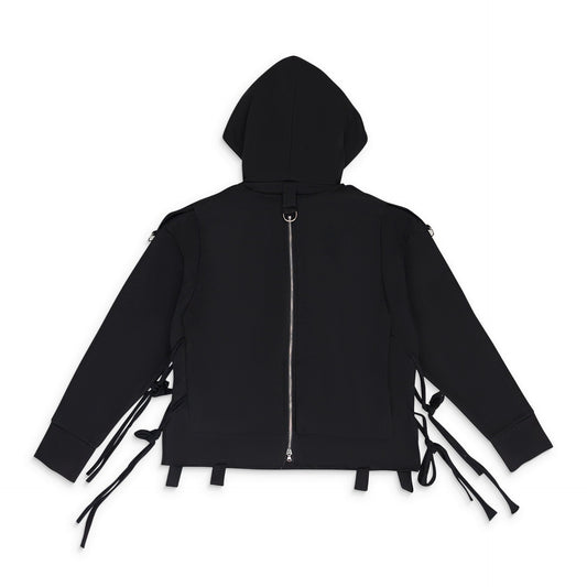 BLACK ZIPPERED MULTILAYER HOODIE