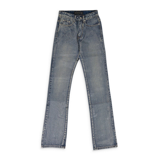 INDIGO WAXED STRAIGHT-FIT JEANS