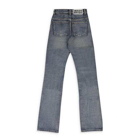 INDIGO WAXED STRAIGHT-FIT JEANS