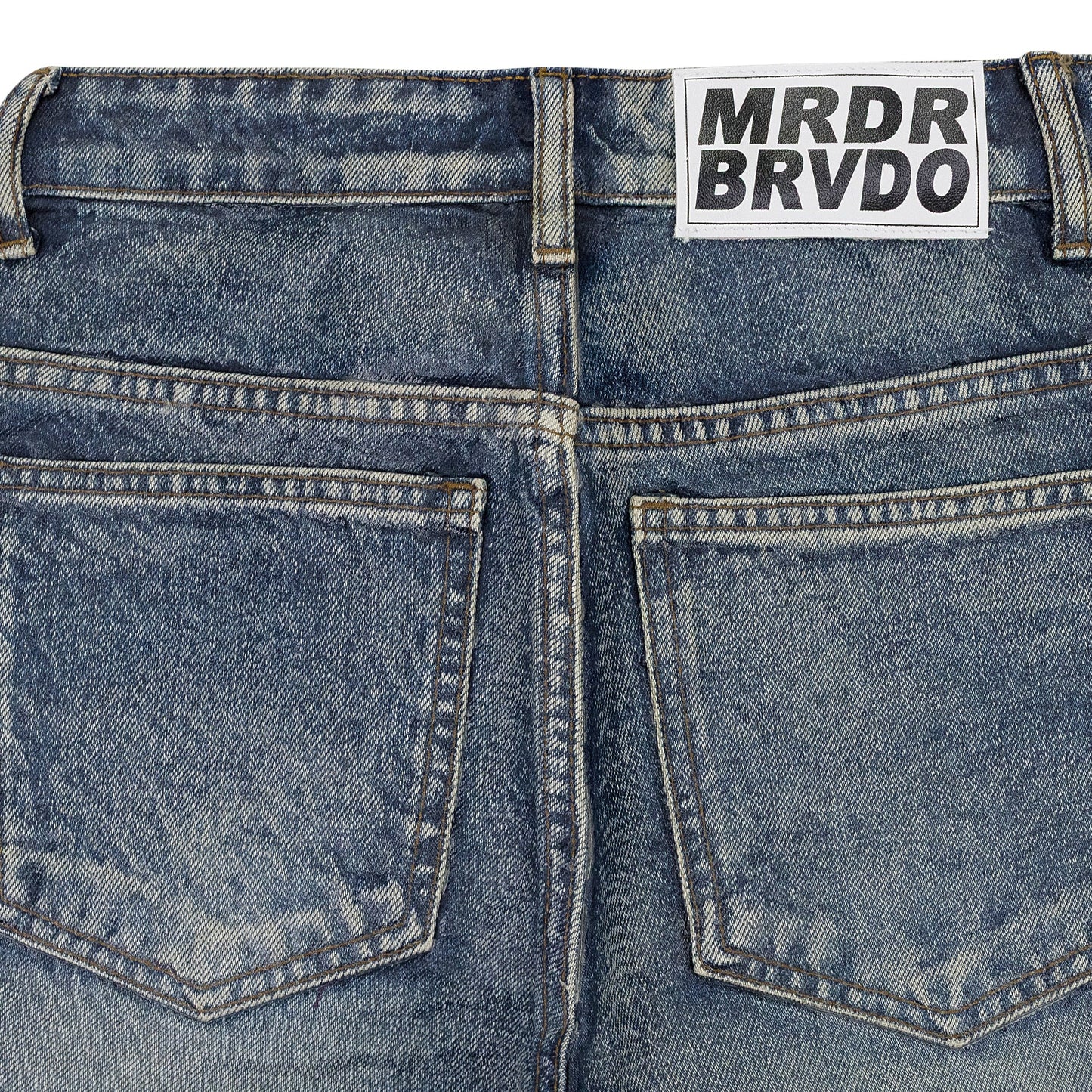 INDIGO WAXED STRAIGHT-FIT JEANS