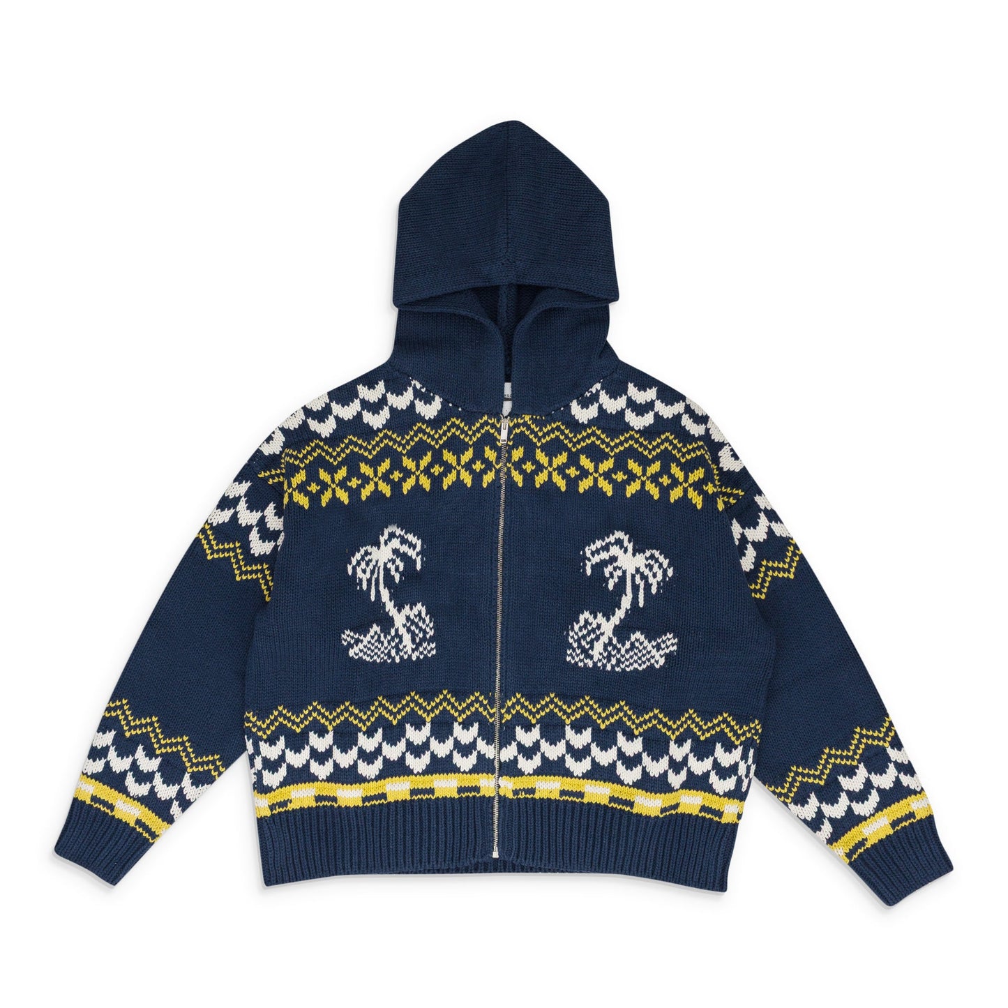 NAVY PALMA KNIT ZIP-UP SWEATER