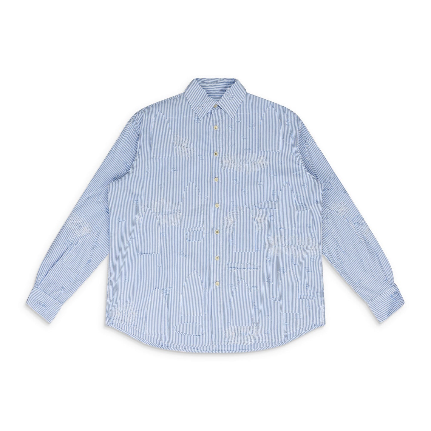 BLUE GATHERED FRAY BUTTON-DOWN SHIRT