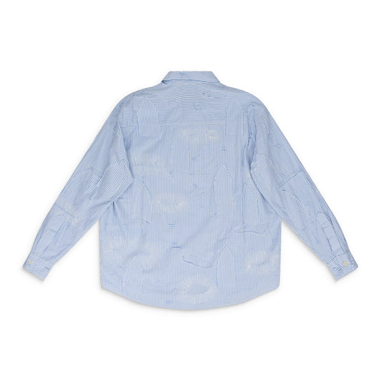 BLUE GATHERED FRAY BUTTON-DOWN SHIRT