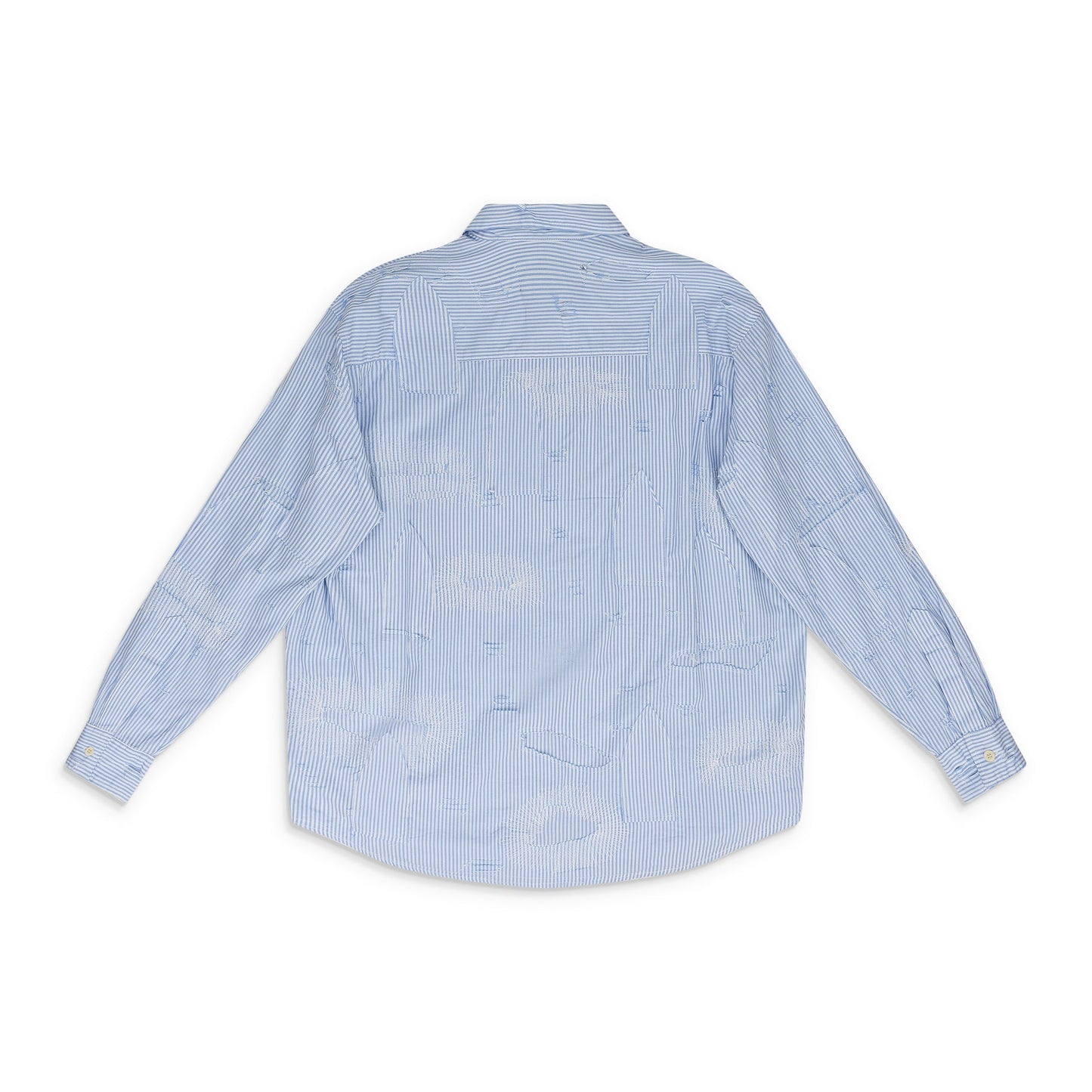 BLUE GATHERED FRAY BUTTON-DOWN SHIRT