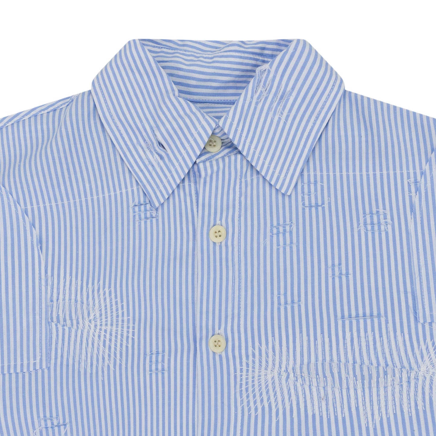 BLUE GATHERED FRAY BUTTON-DOWN SHIRT