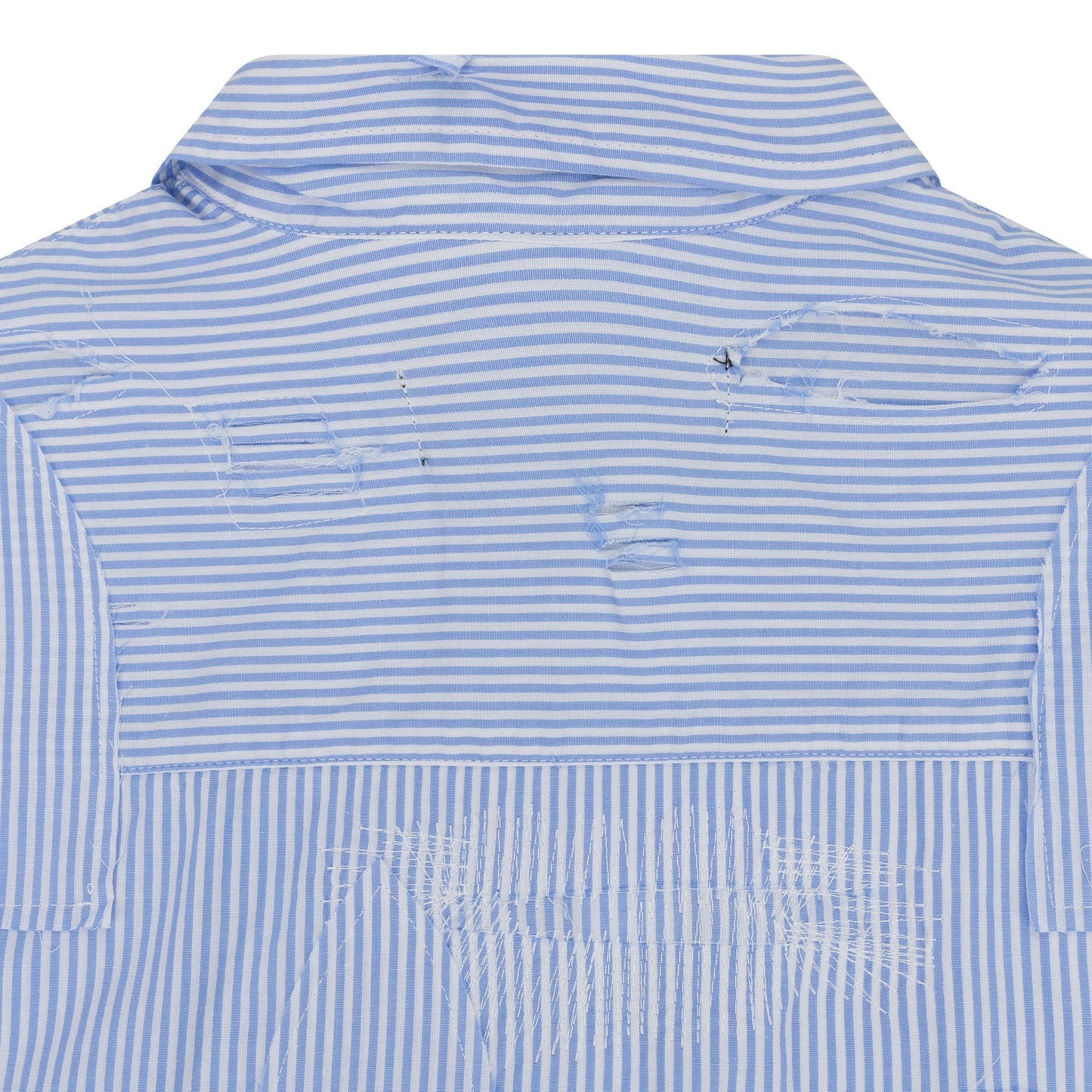 BLUE GATHERED FRAY BUTTON-DOWN SHIRT