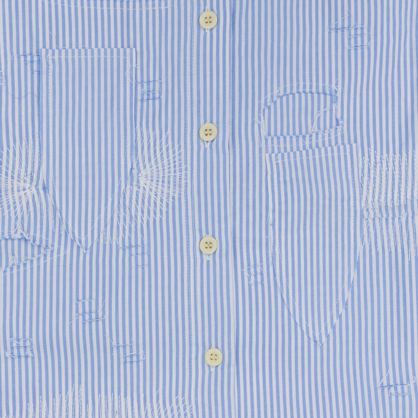BLUE GATHERED FRAY BUTTON-DOWN SHIRT