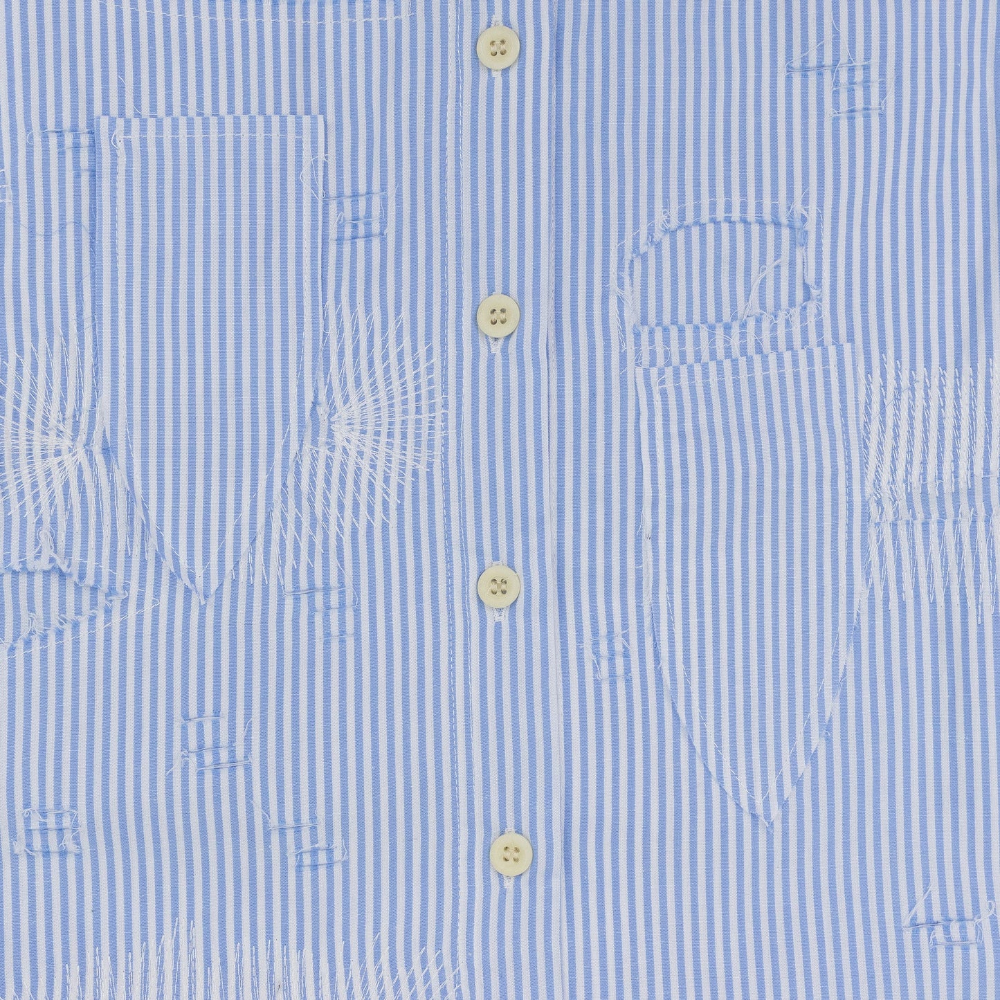 BLUE GATHERED FRAY BUTTON-DOWN SHIRT