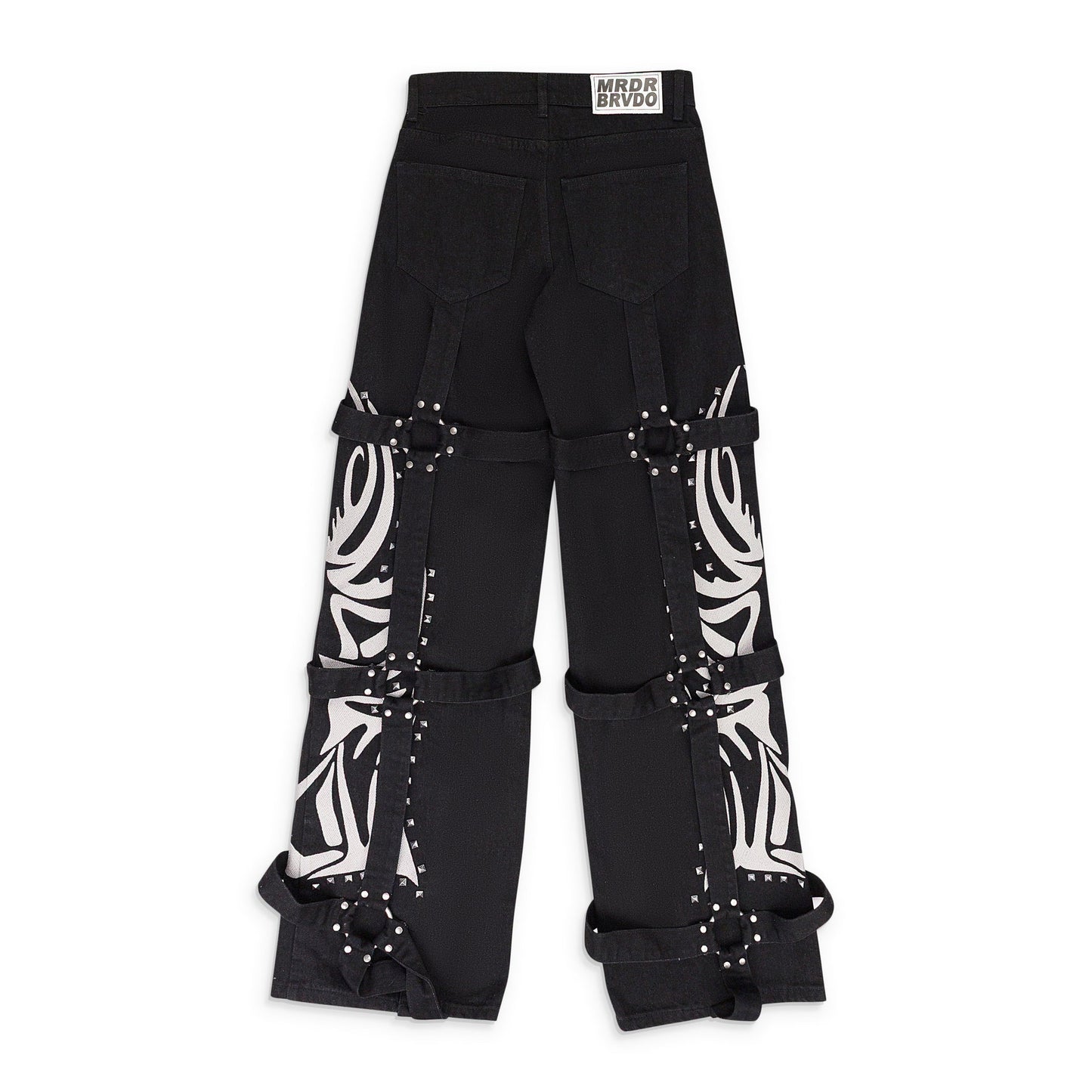BLACK WINGED LOGO BONDAGE PANTS
