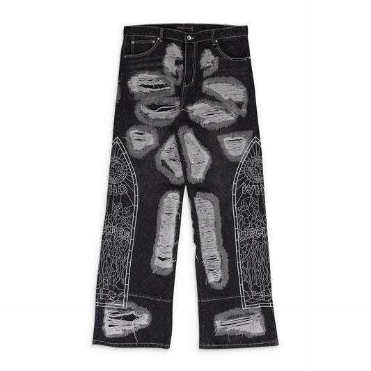 BLACK DARNING SIDE EMBROIDERY PANTS
