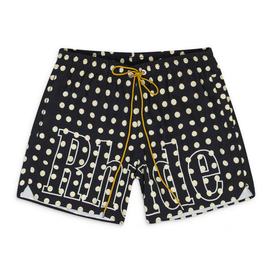 BLACK LOGO POLKA DOT SWIM TRUNKS