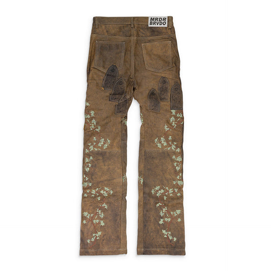 BROWN GARDEN GLASS PATCHED PANTS
