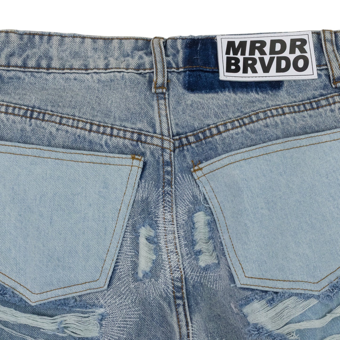 BLUE DISTRESSED STRAIGHT-FIT JEANS