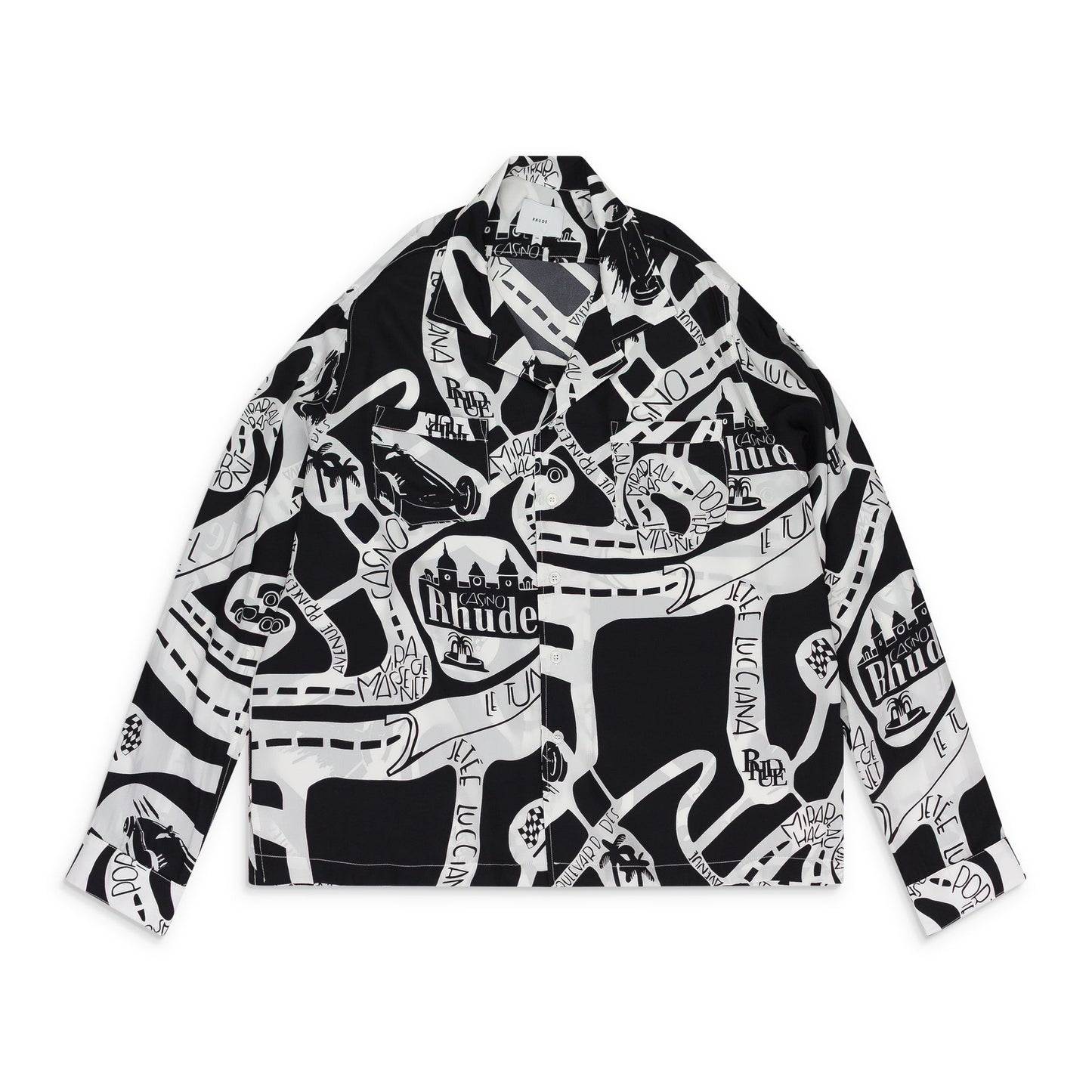 BLACK/WHITE STRADA SILK LS BUTTON-DOWN SHIRT