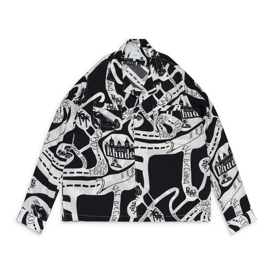 BLACK/WHITE STRADA SILK LS BUTTON-DOWN SHIRT