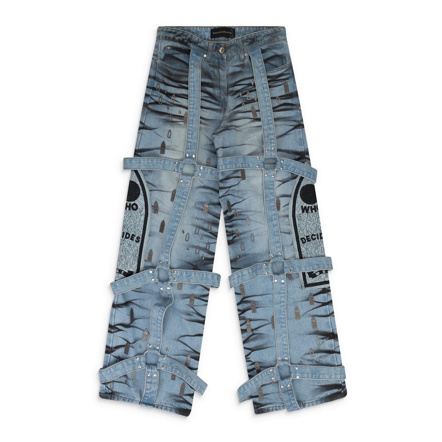 BLUE STRIPE BONDAGE WIDE-LEG JEANS