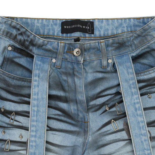 BLUE STRIPE BONDAGE WIDE-LEG JEANS