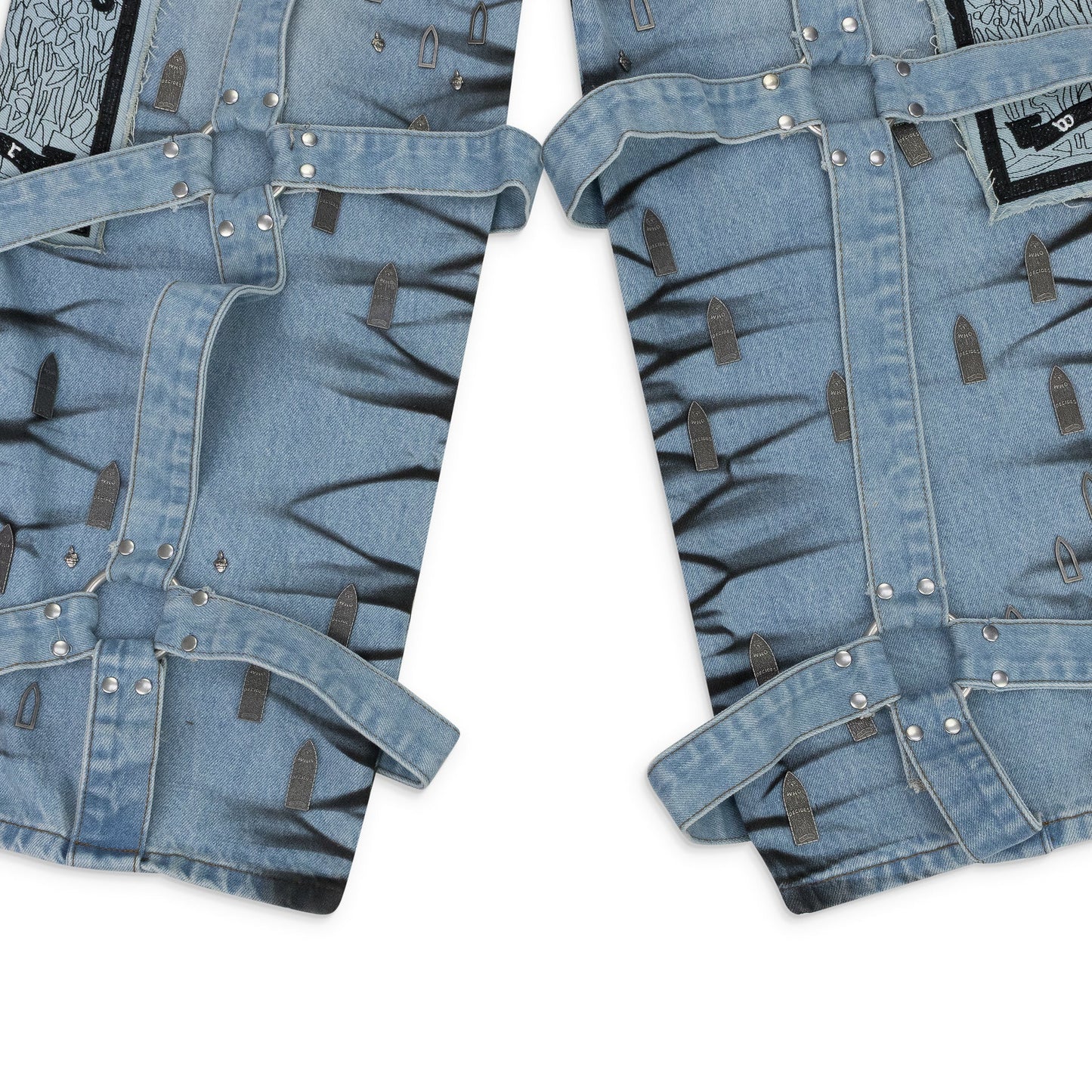 BLUE STRIPE BONDAGE WIDE-LEG JEANS