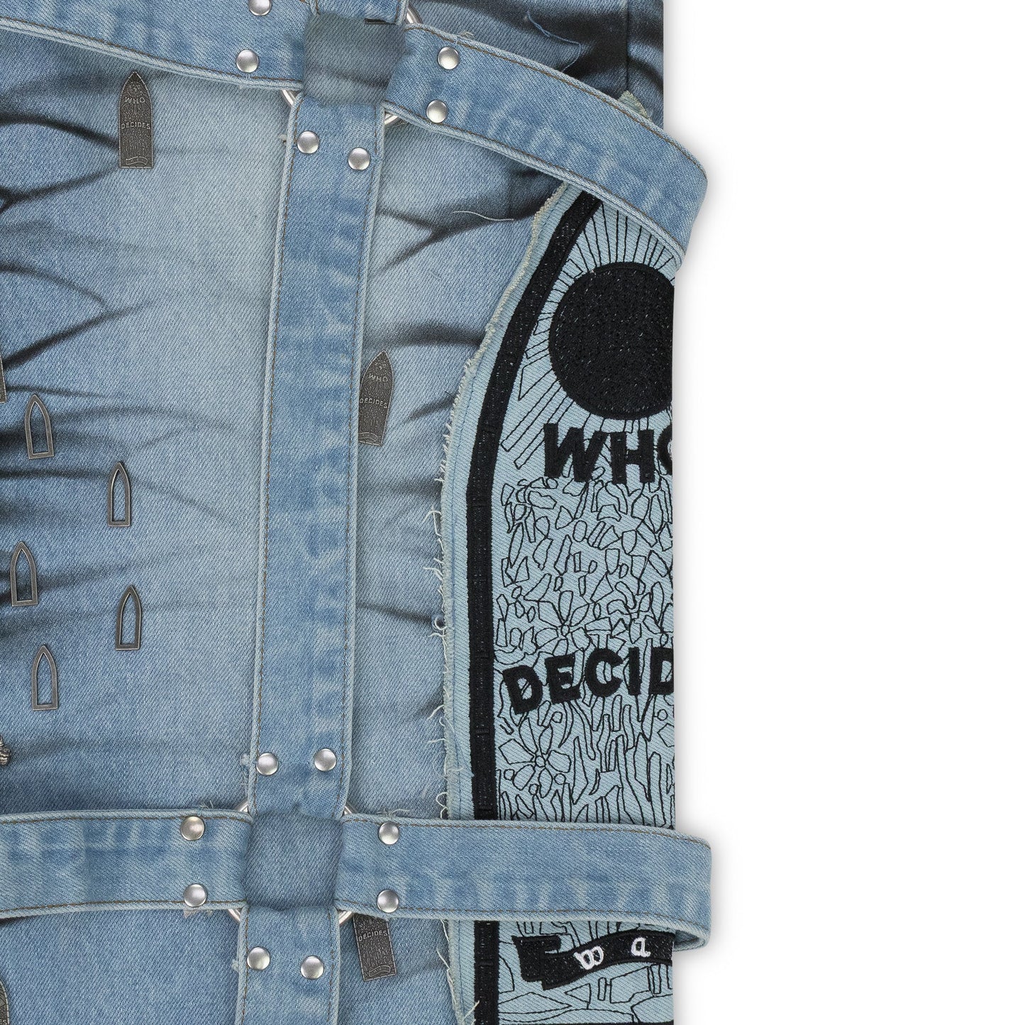 BLUE STRIPE BONDAGE WIDE-LEG JEANS