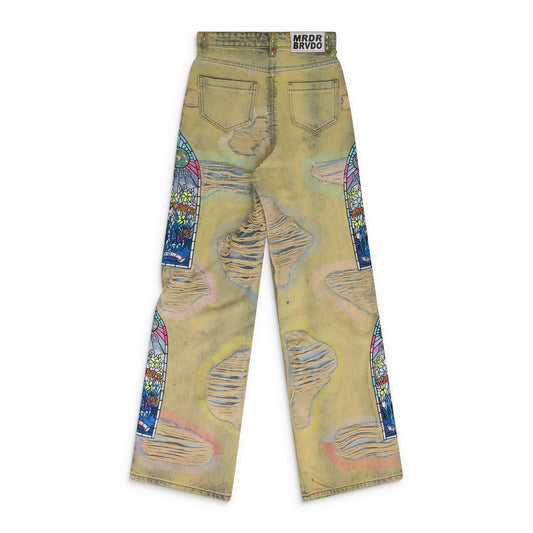 MULTI SIDE-EMBROIDERY WIDE-LEG JEANS