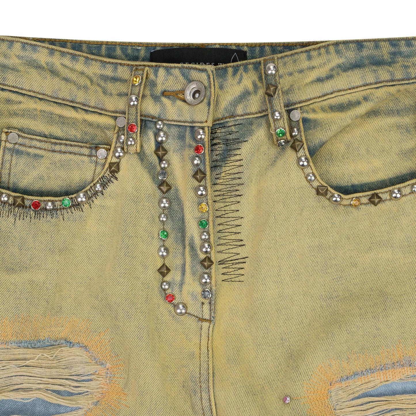 MULTI SIDE-EMBROIDERY WIDE-LEG JEANS
